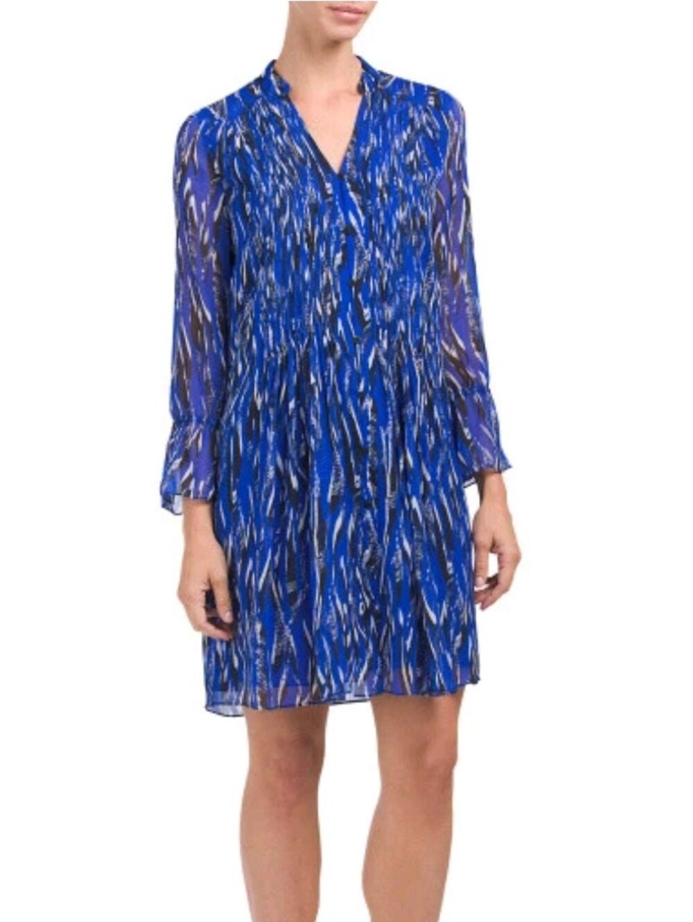 NWT DVF Diane von Furstenberg Kourtni Fierce Stripe Blue Silk Tunic Dress 10